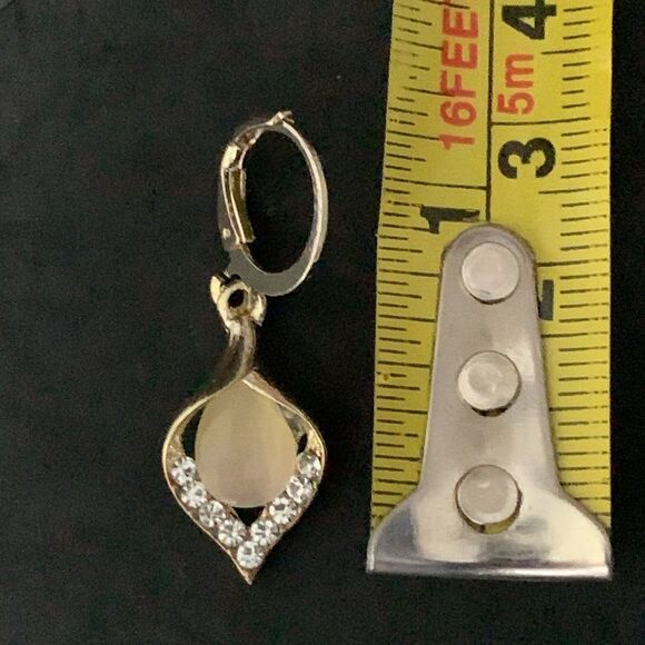 Polished Leaf Teardrop Earrings, Faux Opal & Rhinestones, Gold-Tone - Picture 9 of 11